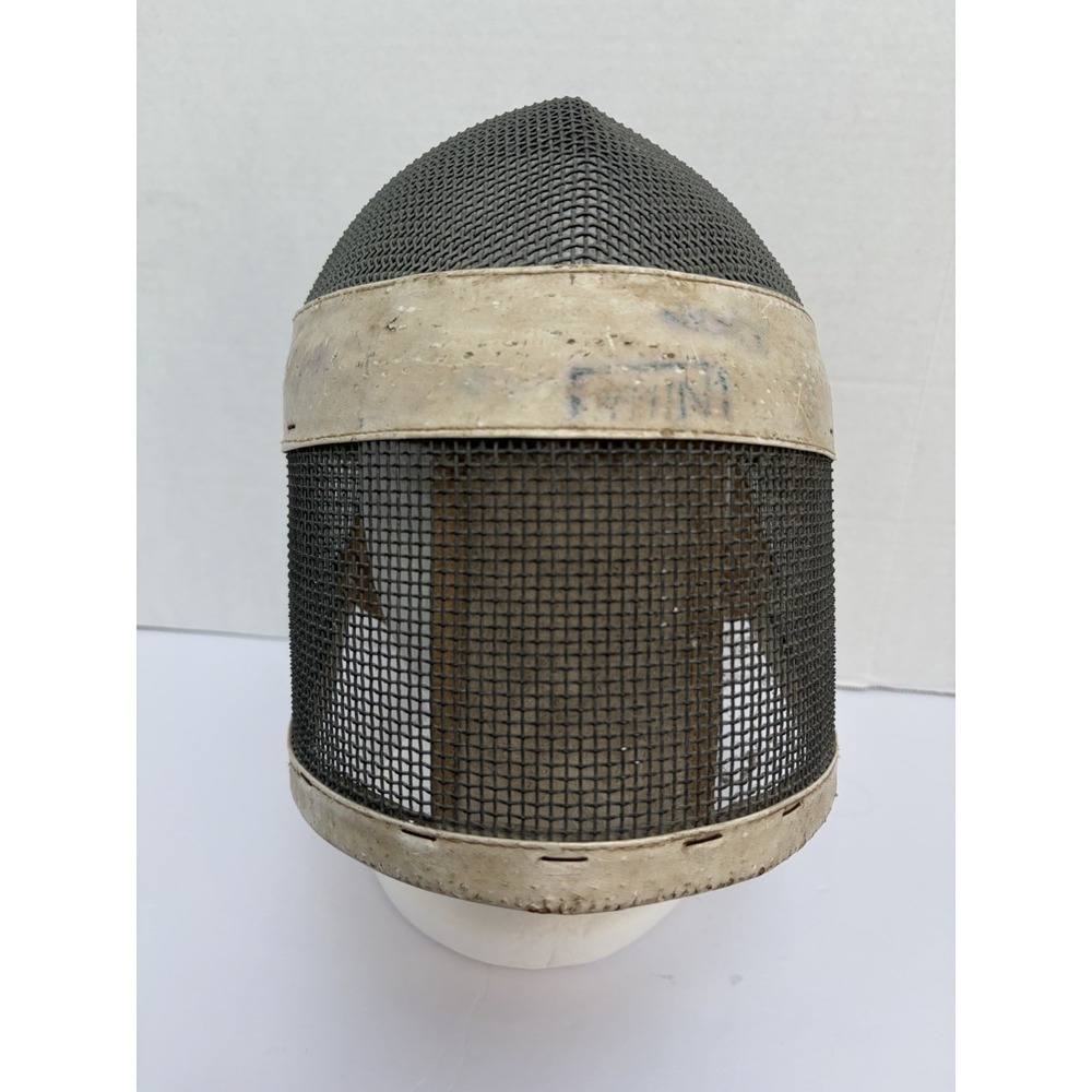 Vintage Santelli Full Face Fencing Mask Wire Mesh Helmet w/Bib White/Silver